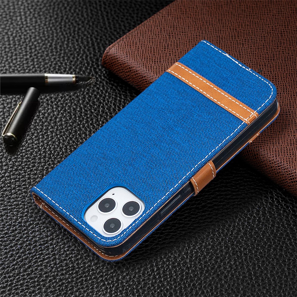 Color Splicing Jeans Cloth Texture Leather Shell for iPhone 12 Pro/12 - Baby Blue-5