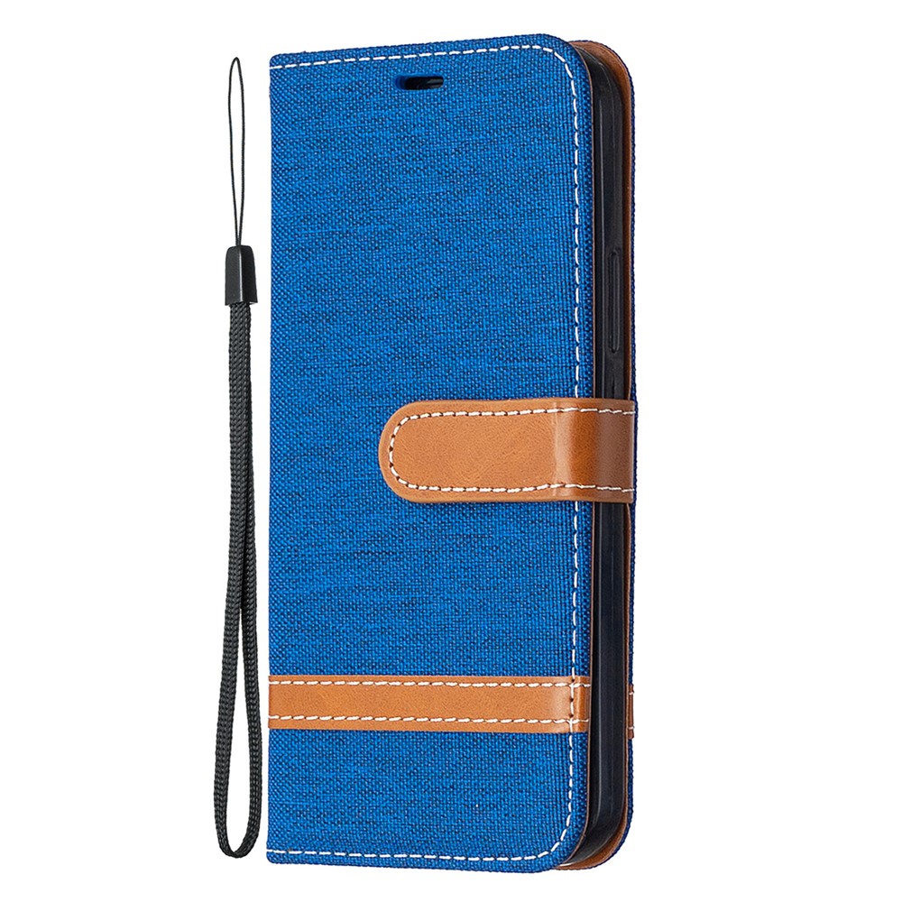 Color Splicing Jeans Cloth Texture Leather Shell for iPhone 12 Pro/12 - Baby Blue-6