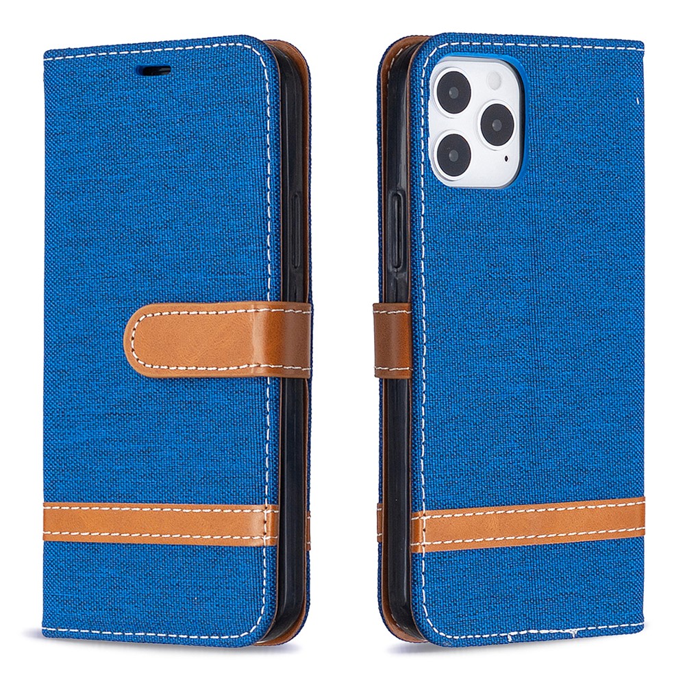 Color Splicing Jeans Cloth Texture Leather Shell for iPhone 12 Pro/12 - Baby Blue-8