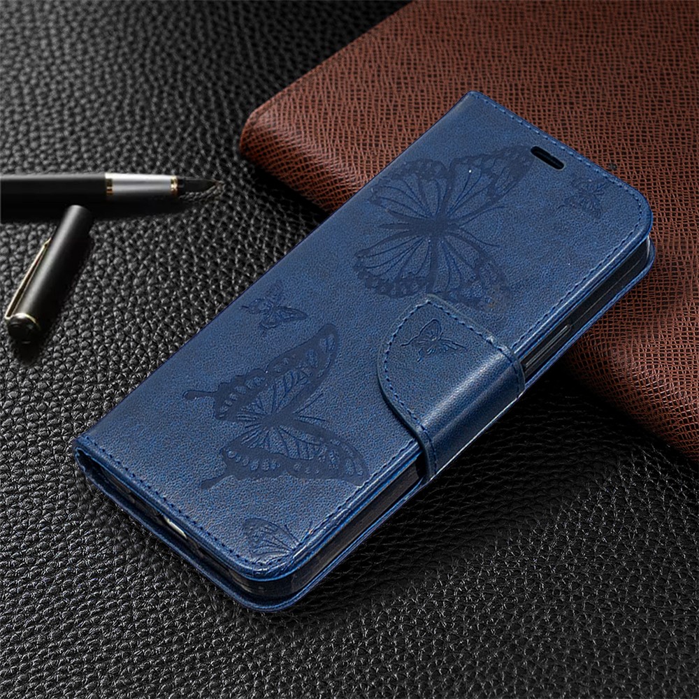 Imprint Butterfly with Wallet Leather Stand Case for iPhone 12 Max/12 Pro 6.1 inch - Blue-4