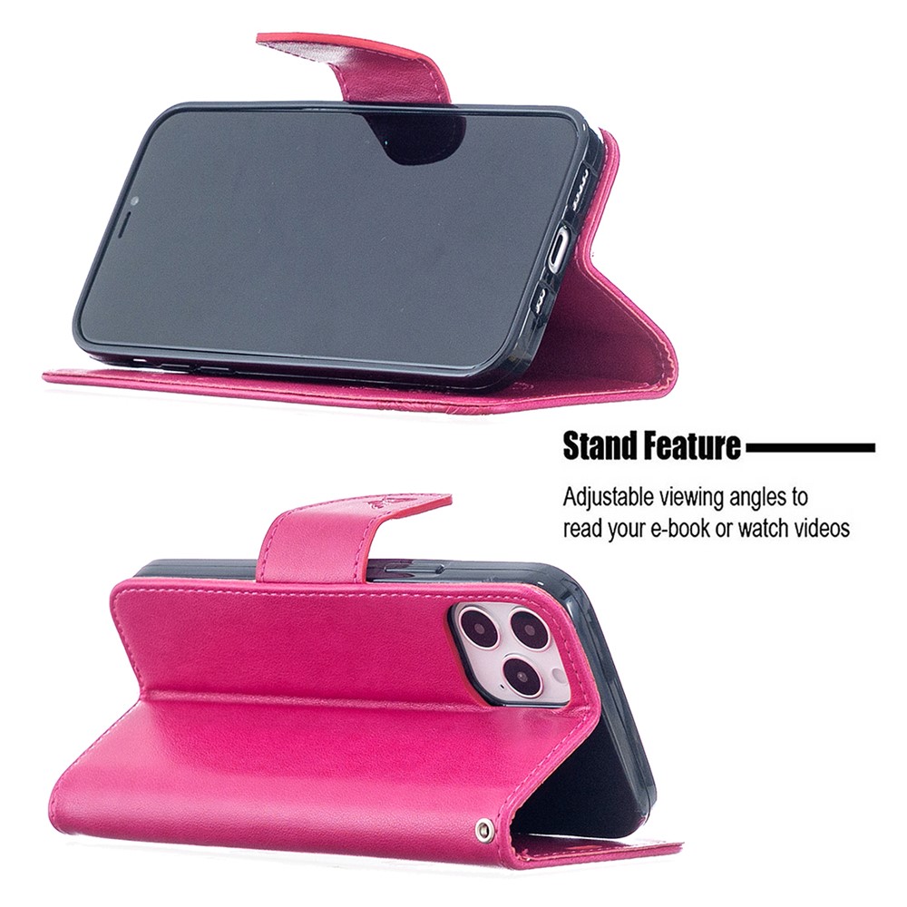 Imprint Butterfly with Wallet Leather Stand Case for iPhone 12 Pro/12 - Rose-2