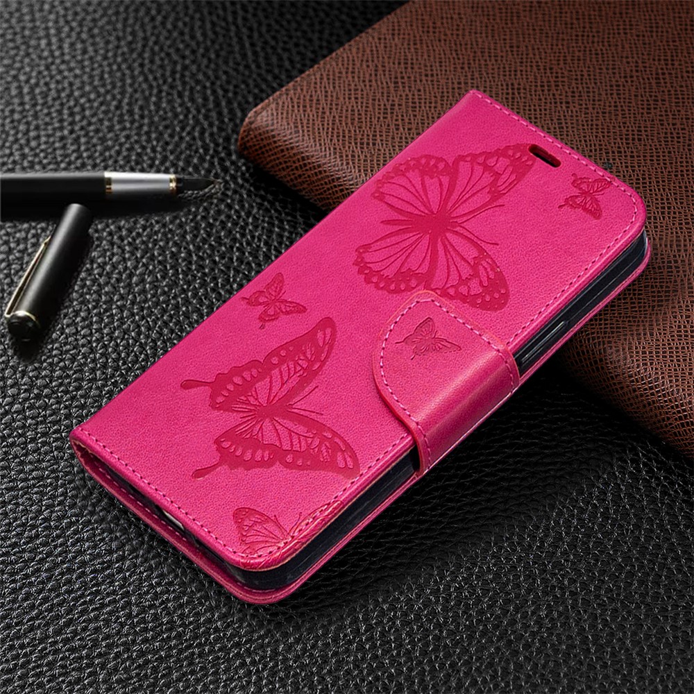 Imprint Butterfly with Wallet Leather Stand Case for iPhone 12 Pro/12 - Rose-4
