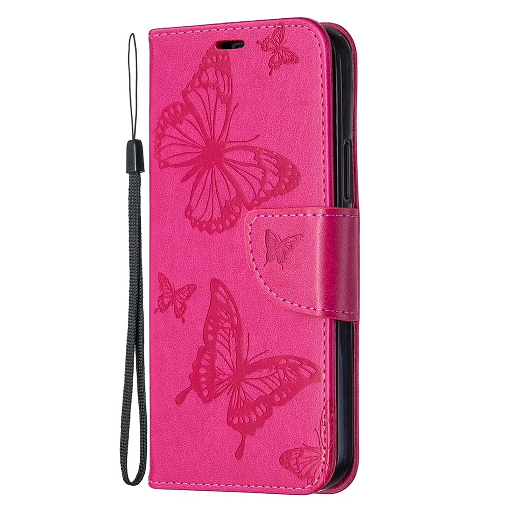 Imprint Butterfly with Wallet Leather Stand Case for iPhone 12 Pro/12 - Rose-6