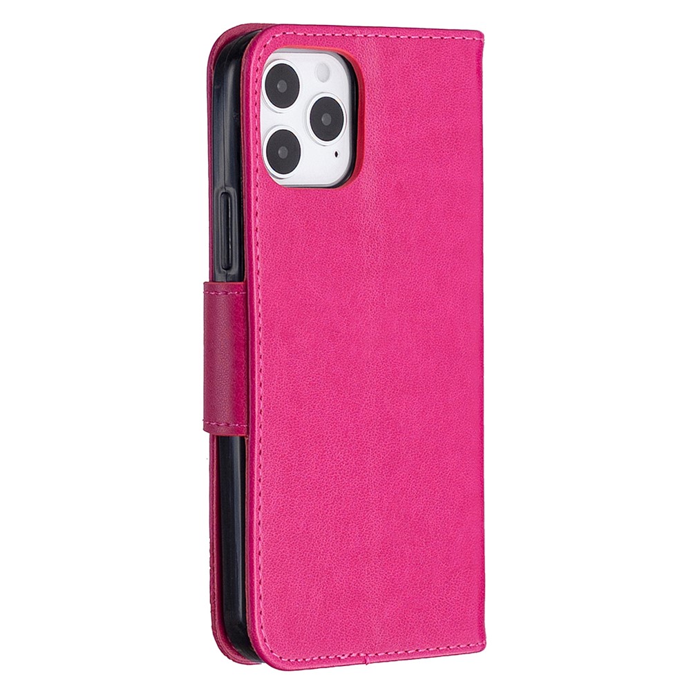 Imprint Butterfly with Wallet Leather Stand Case for iPhone 12 Pro/12 - Rose-7