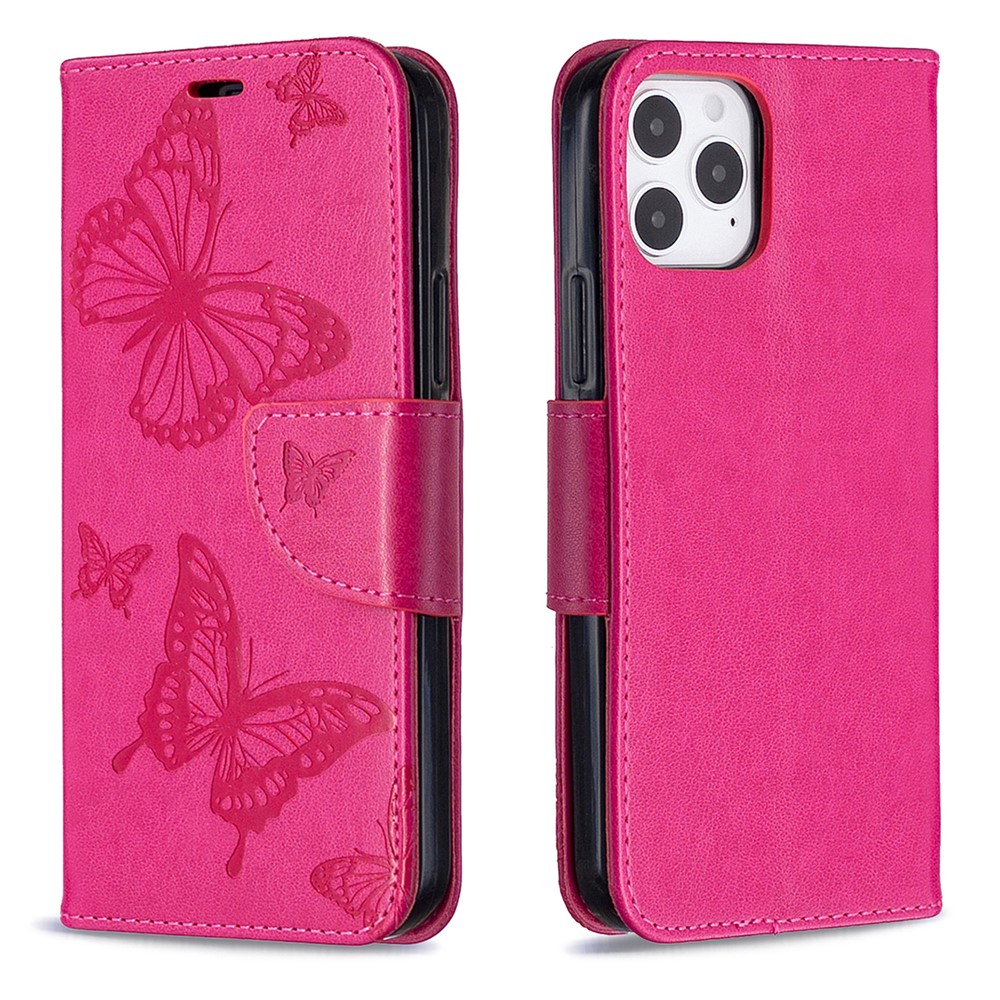 Imprint Butterfly with Wallet Leather Stand Case for iPhone 12 Pro/12 - Rose-8