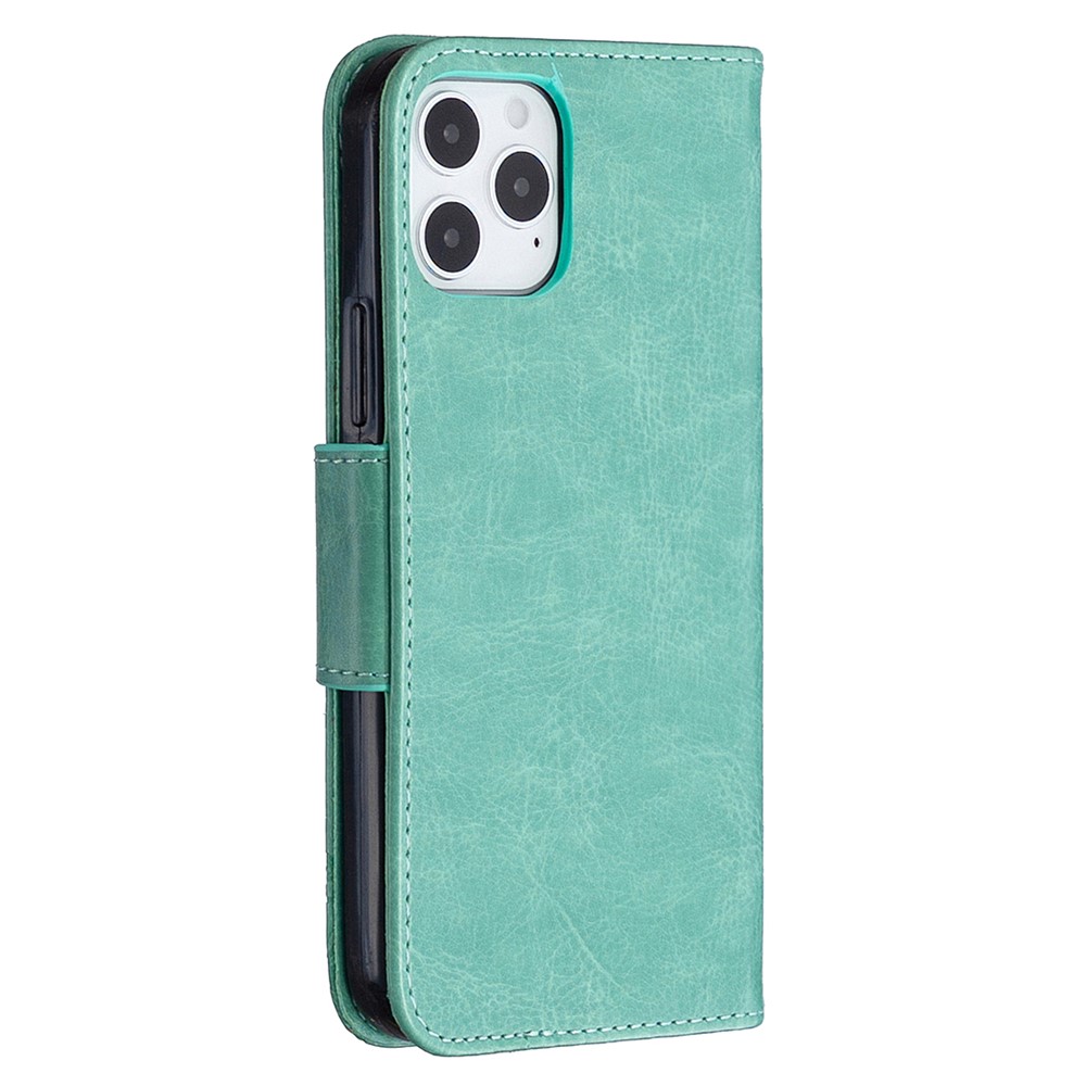 Imprint Butterfly with Wallet Leather Stand Case for iPhone 12 Pro/12 - Green-3