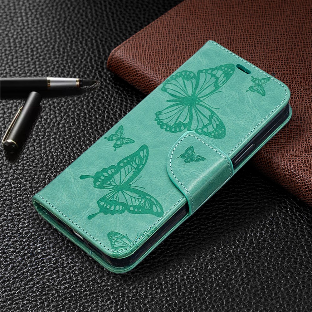 Imprint Butterfly with Wallet Leather Stand Case for iPhone 12 Pro/12 - Green-7