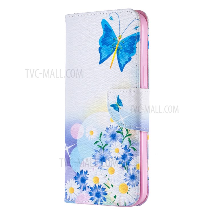 Hot Style Pattern Printing Leather Wallet Case for iPhone 12 Pro Max 6.7 inch - Blue Butterfly and Flowers-3