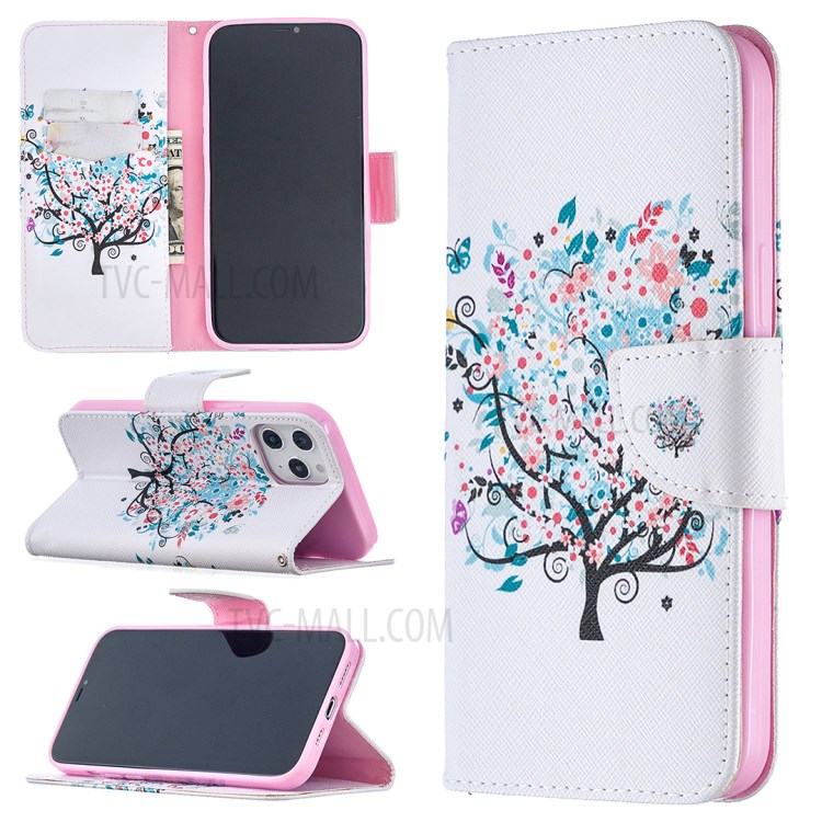Hot Style Pattern Printing Leather Wallet Case for iPhone 12 Pro Max 6.7 inch - Flowered Tree-1