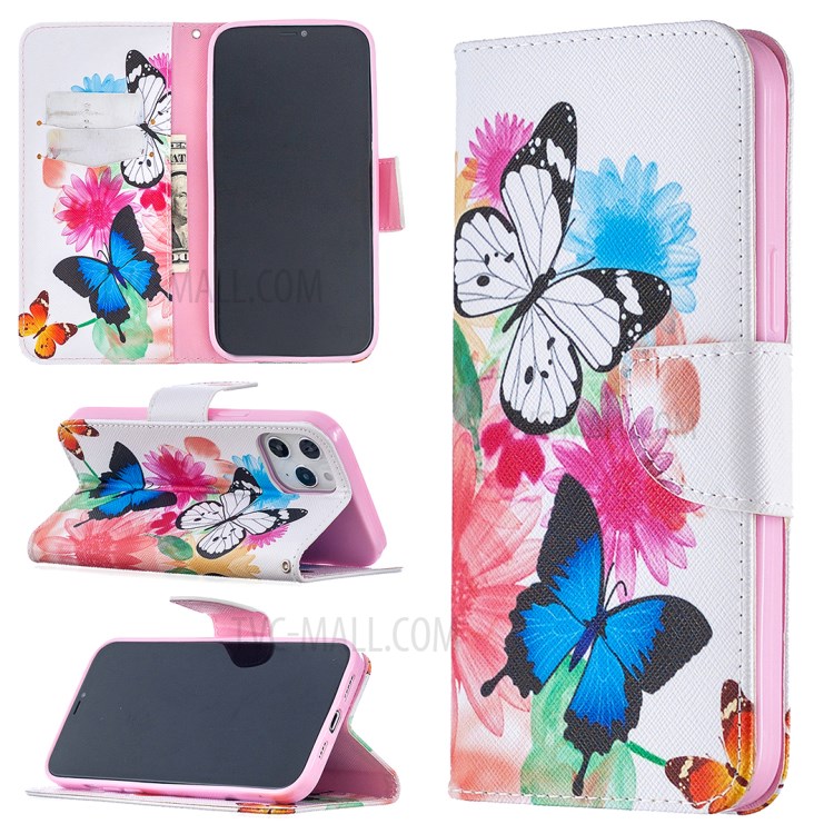 Hot Style Pattern Printing Leather Wallet Case for iPhone 12 Pro Max 6.7 inch - Vivid Butterflies-1