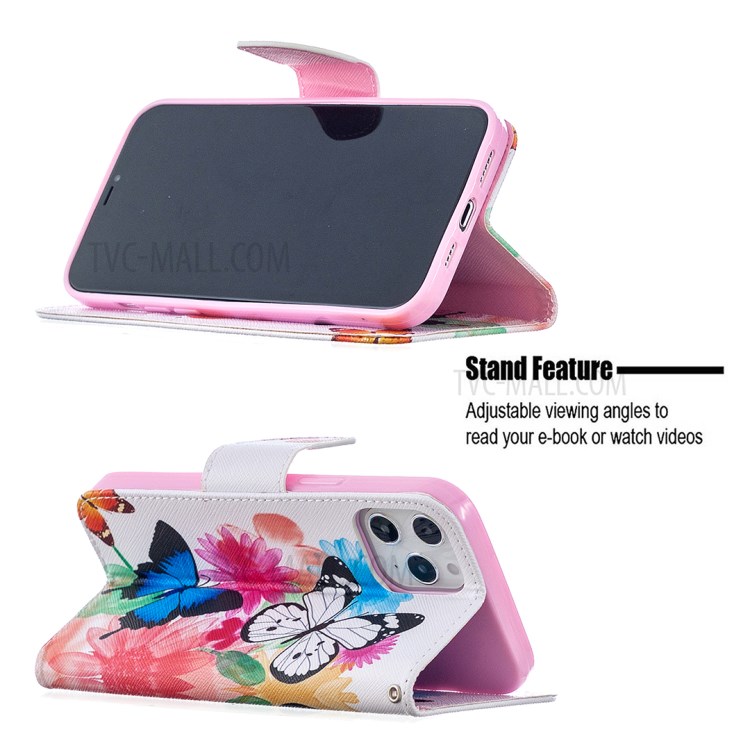 Hot Style Pattern Printing Leather Wallet Case for iPhone 12 Pro Max 6.7 inch - Vivid Butterflies-5