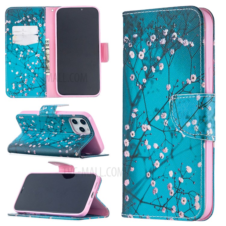 Hot Style Pattern Printing Leather Wallet Case for iPhone 12 Pro Max 6.7 inch - Tree with Flowers-1