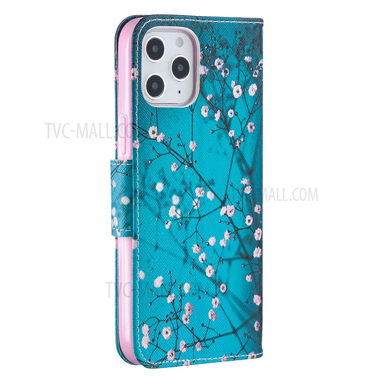 Hot Style Pattern Printing Leather Wallet Case for iPhone 12 Pro Max 6.7 inch - Tree with Flowers-3