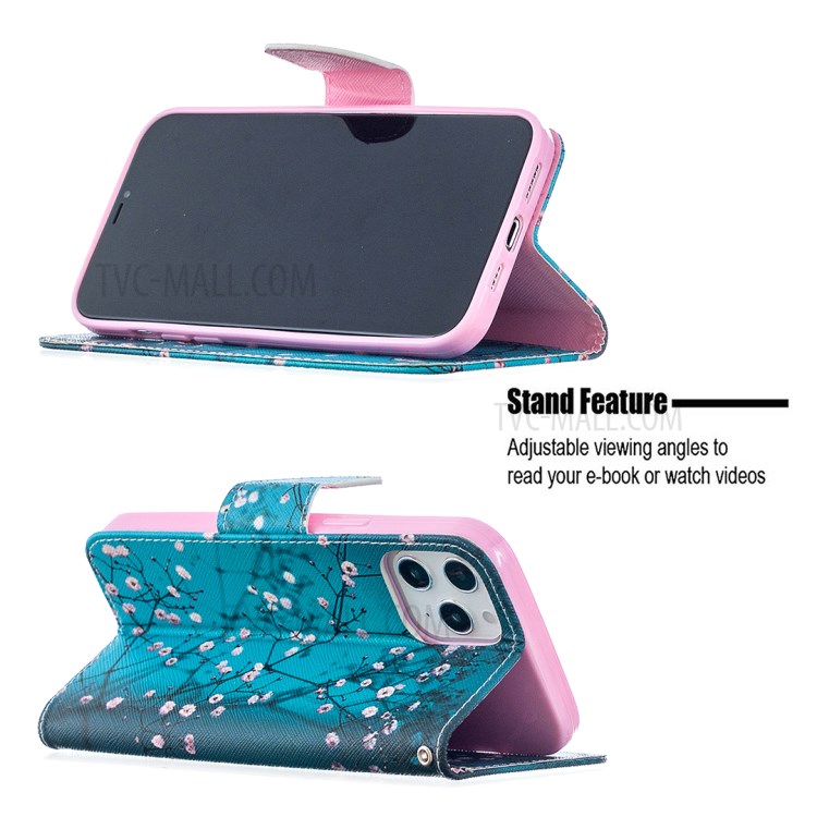 Hot Style Pattern Printing Leather Wallet Case for iPhone 12 Pro Max 6.7 inch - Tree with Flowers-5