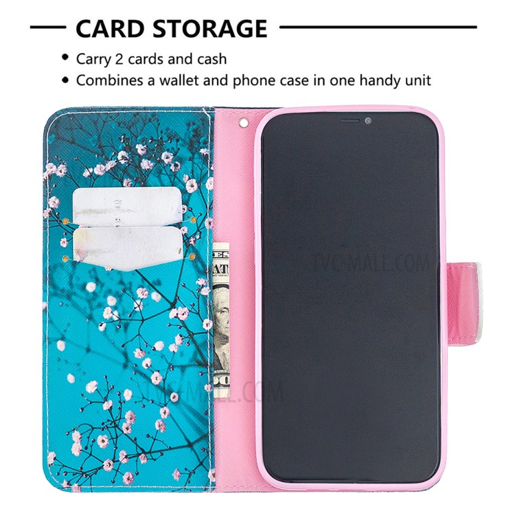 Hot Style Pattern Printing Leather Wallet Case for iPhone 12 Pro Max 6.7 inch - Tree with Flowers-6