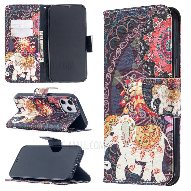 Pattern Printing Case Wallet Stand Leather Cover Protector for iPhone 12 Pro Max 6.7 inch - Elephant-1
