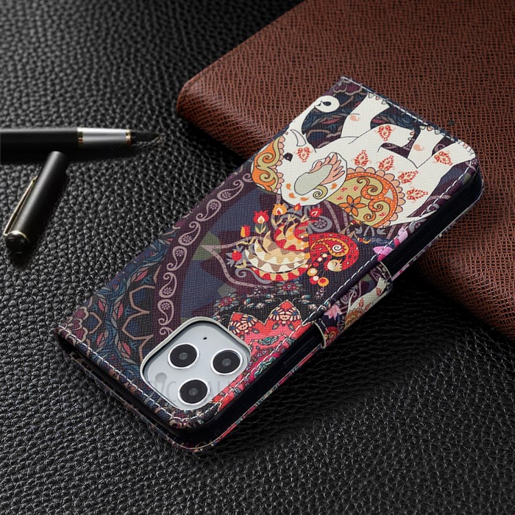 Pattern Printing Case Wallet Stand Leather Cover Protector for iPhone 12 Pro Max 6.7 inch - Elephant-2