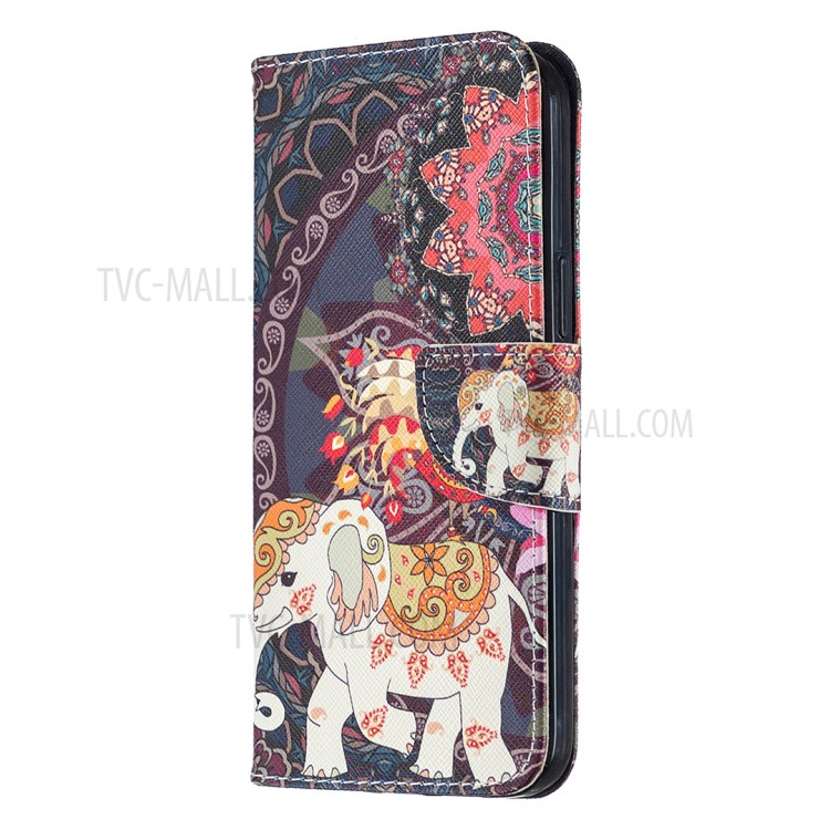 Pattern Printing Case Wallet Stand Leather Cover Protector for iPhone 12 Pro Max 6.7 inch - Elephant-3