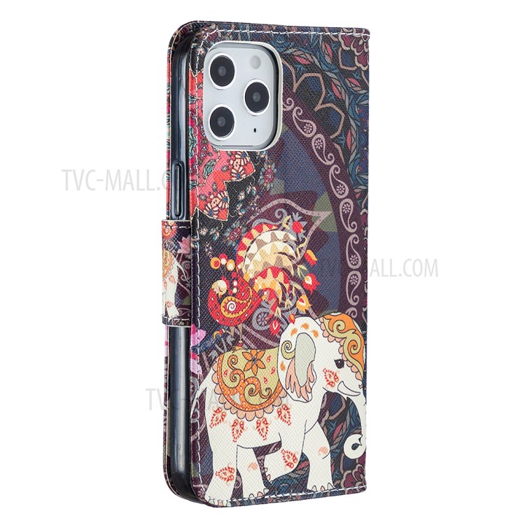 Pattern Printing Case Wallet Stand Leather Cover Protector for iPhone 12 Pro Max 6.7 inch - Elephant-4
