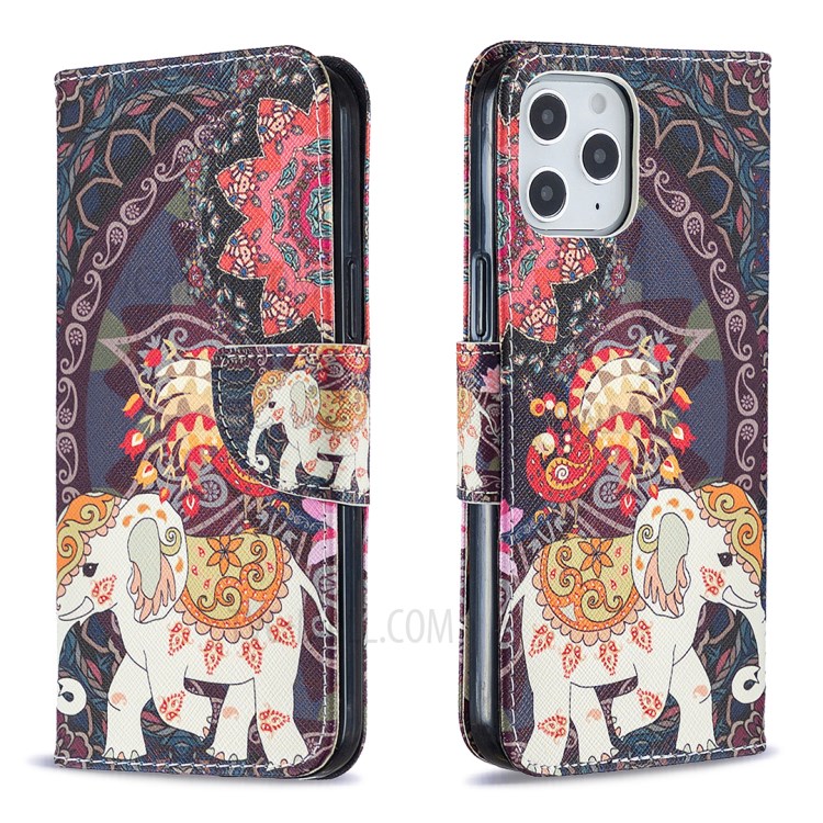 Pattern Printing Case Wallet Stand Leather Cover Protector for iPhone 12 Pro Max 6.7 inch - Elephant-5
