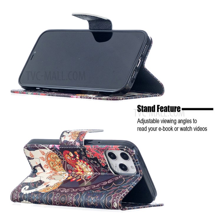 Pattern Printing Case Wallet Stand Leather Cover Protector for iPhone 12 Pro Max 6.7 inch - Elephant-6