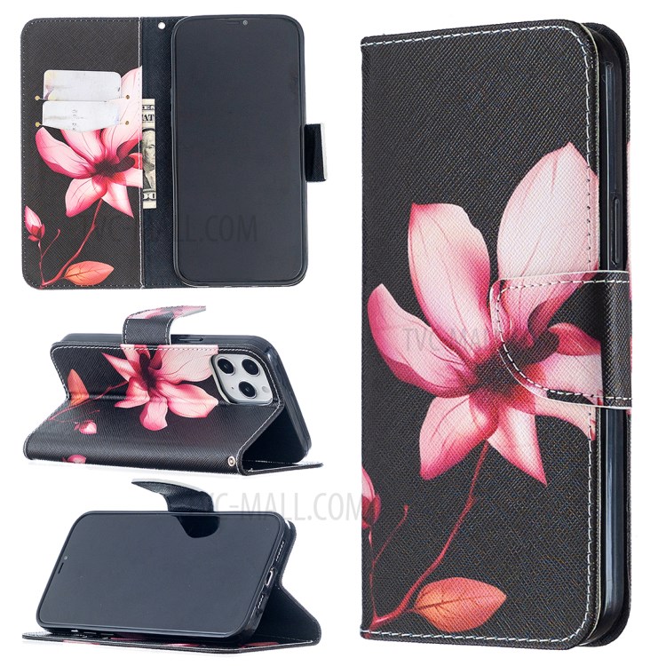 Pattern Printing Case Wallet Stand Leather Cover Protector for iPhone 12 Pro Max 6.7 inch - Red Flowers-1