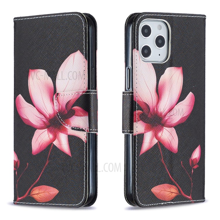 Pattern Printing Case Wallet Stand Leather Cover Protector for iPhone 12 Pro Max 6.7 inch - Red Flowers-4