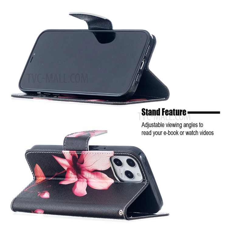 Pattern Printing Case Wallet Stand Leather Cover Protector for iPhone 12 Pro Max 6.7 inch - Red Flowers-7