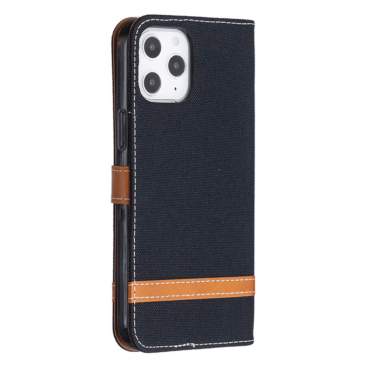 Solid Color Jeans Cloth Texture Leather with Wallet Case for iPhone 12 Pro Max 6.7 inch - Black-2