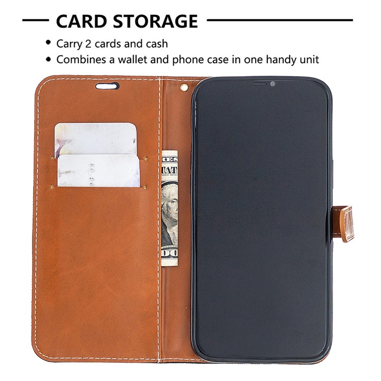 Solid Color Jeans Cloth Texture Leather with Wallet Case for iPhone 12 Pro Max 6.7 inch - Black-5