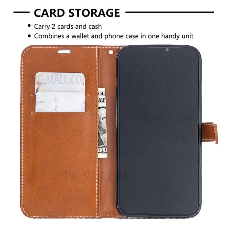 Solid Color Jeans Cloth Texture Leather with Wallet Case for iPhone 12 Pro Max 6.7 inch - Grey-3