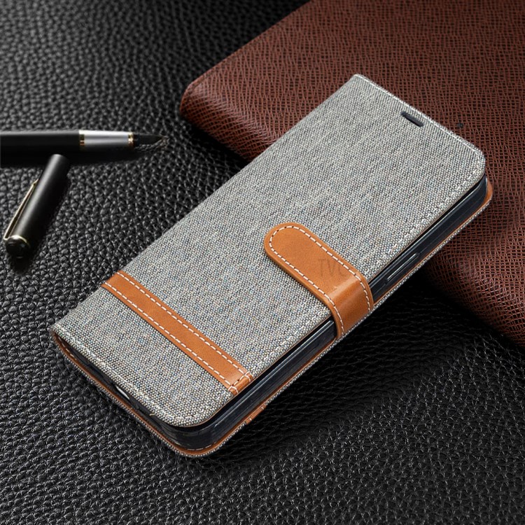 Solid Color Jeans Cloth Texture Leather with Wallet Case for iPhone 12 Pro Max 6.7 inch - Grey-4