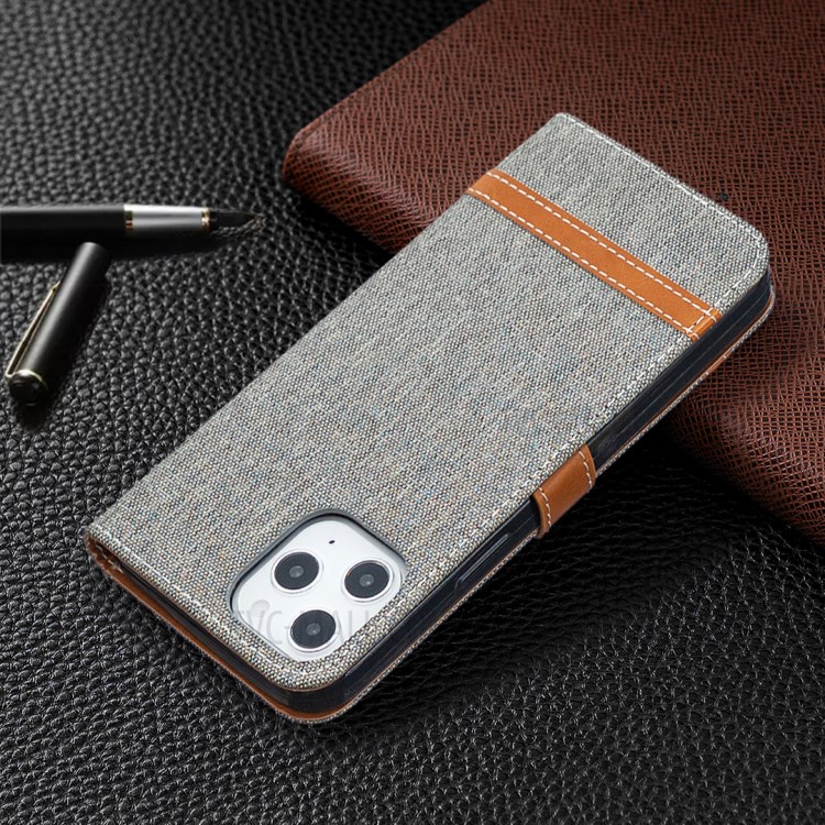 Solid Color Jeans Cloth Texture Leather with Wallet Case for iPhone 12 Pro Max 6.7 inch - Grey-5