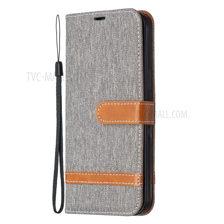 Solid Color Jeans Cloth Texture Leather with Wallet Case for iPhone 12 Pro Max 6.7 inch - Grey-6