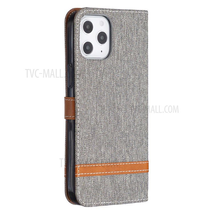 Solid Color Jeans Cloth Texture Leather with Wallet Case for iPhone 12 Pro Max 6.7 inch - Grey-7