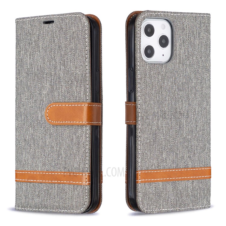 Solid Color Jeans Cloth Texture Leather with Wallet Case for iPhone 12 Pro Max 6.7 inch - Grey-8