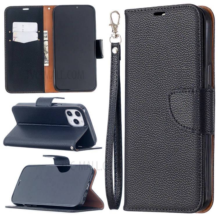 Litchi Surface with Wallet Leather Stand Case for iPhone 12 Pro Max 6.7-inch - Black-1