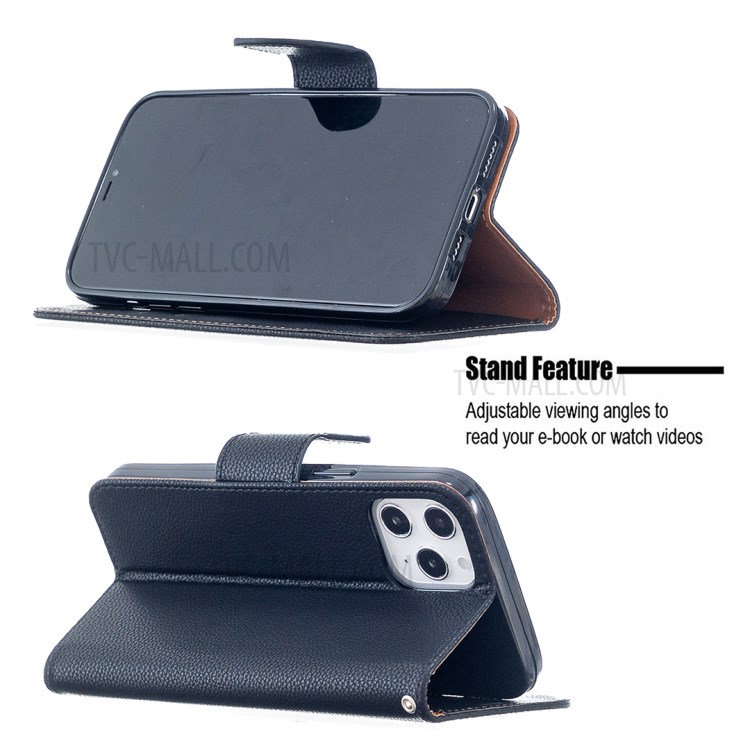 Litchi Surface with Wallet Leather Stand Case for iPhone 12 Pro Max 6.7-inch - Black-7