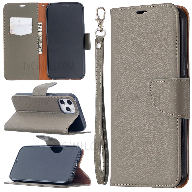 Litchi Surface with Wallet Leather Stand Case for iPhone 12 Pro Max 6.7-inch - Grey-1