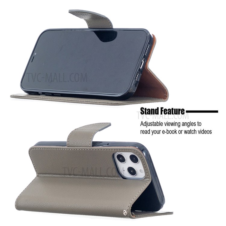Litchi Surface with Wallet Leather Stand Case for iPhone 12 Pro Max 6.7-inch - Grey-2