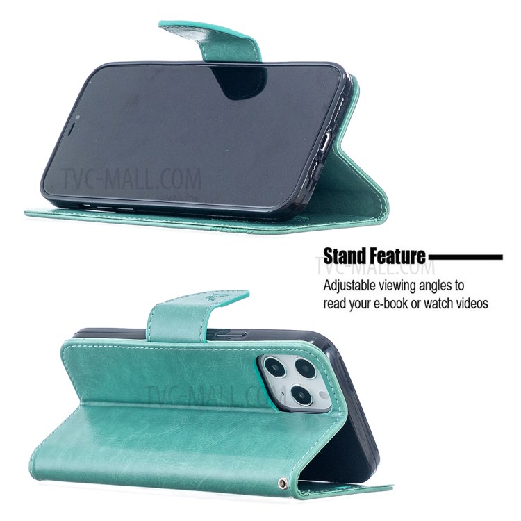 Imprint Butterfly Shell Wallet Leather Stand Case for iPhone 12 Pro Max 6.7 inch - Green-2