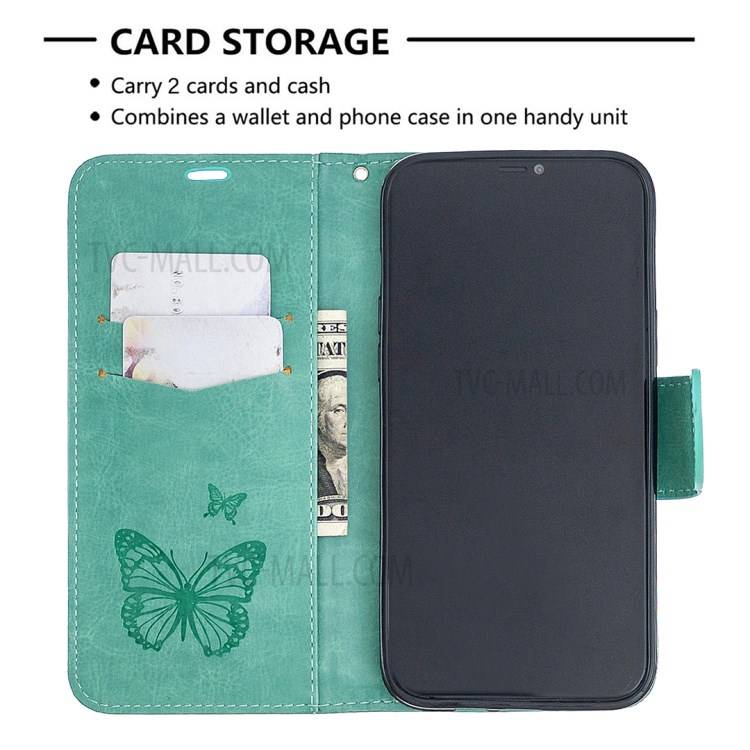 Imprint Butterfly Shell Wallet Leather Stand Case for iPhone 12 Pro Max 6.7 inch - Green-3