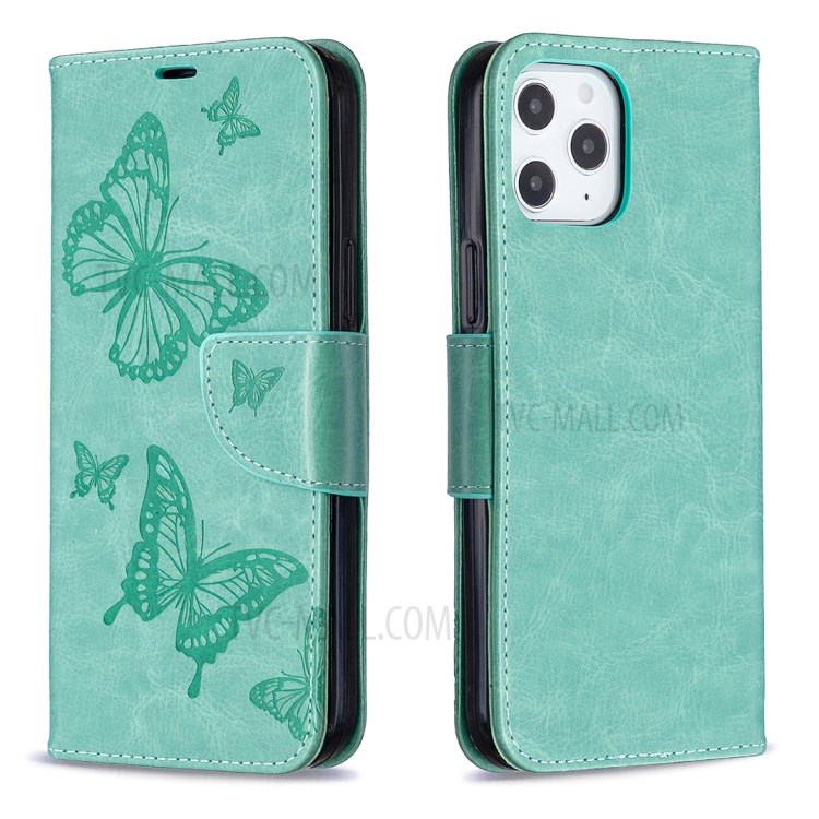 Imprint Butterfly Shell Wallet Leather Stand Case for iPhone 12 Pro Max 6.7 inch - Green-8