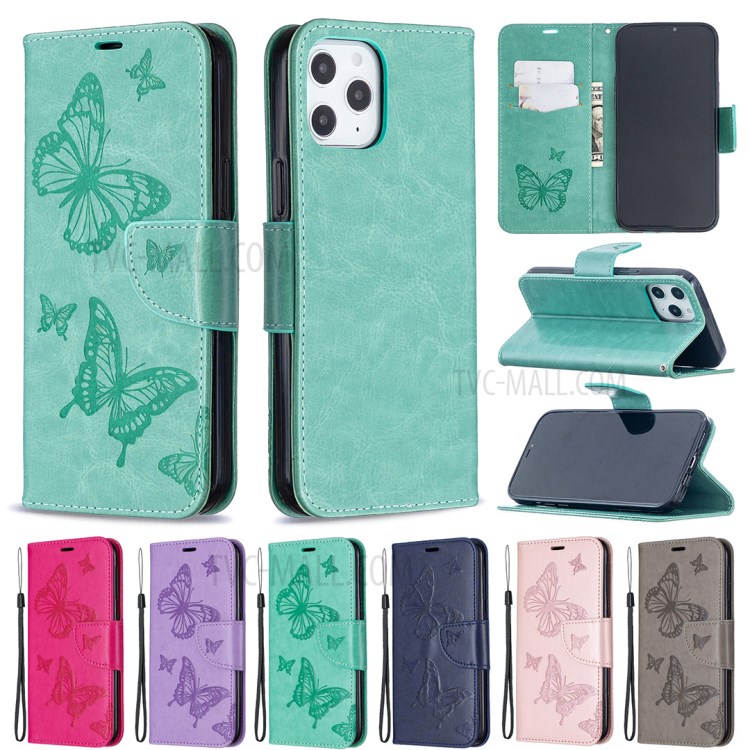 Imprint Butterfly Shell Wallet Leather Stand Case for iPhone 12 Pro Max 6.7 inch - Green-9