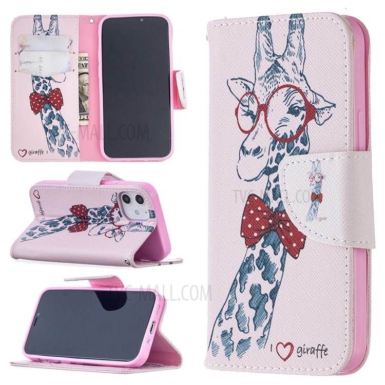 Hot Style Pattern Printing Cover Leather Wallet Case for iPhone 12 5.4 inch - Adorable Giraffe-1