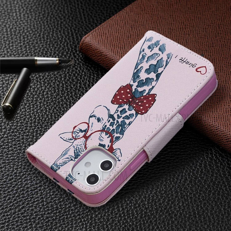 Hot Style Pattern Printing Cover Leather Wallet Case for iPhone 12 5.4 inch - Adorable Giraffe-5