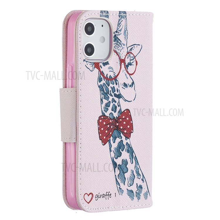 Hot Style Pattern Printing Cover Leather Wallet Case for iPhone 12 5.4 inch - Adorable Giraffe-7