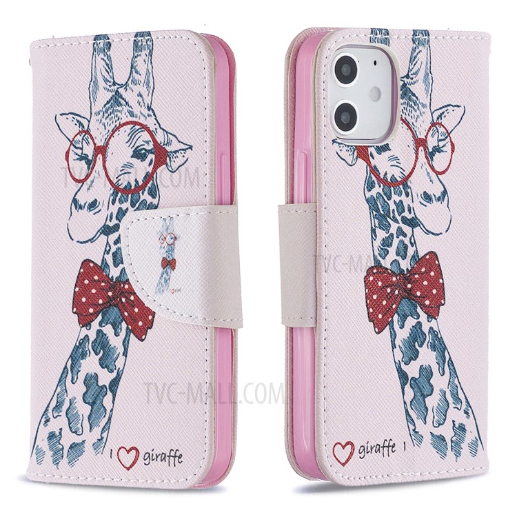 Hot Style Pattern Printing Cover Leather Wallet Case for iPhone 12 5.4 inch - Adorable Giraffe-8