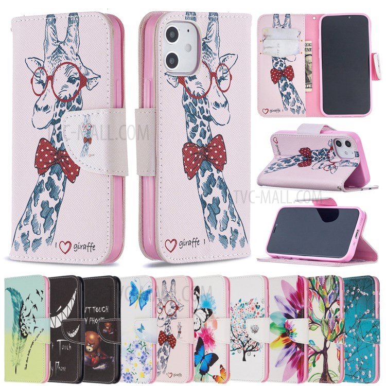 Hot Style Pattern Printing Cover Leather Wallet Case for iPhone 12 5.4 inch - Adorable Giraffe-9