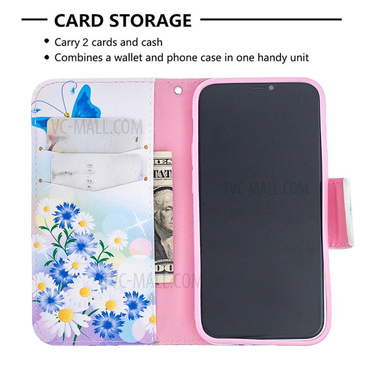 Hot Style Pattern Printing Cover Leather Wallet Case for iPhone 12 mini - Blue Butterfly and Flowers-7